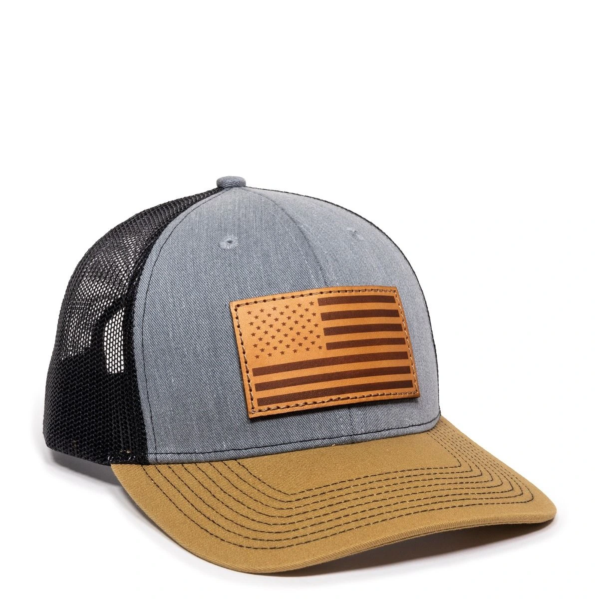 Gorra Richardson 112 con parche de cuero de la bandera estadounidense personalizada, estilo camionero con parte trasera de malla 1