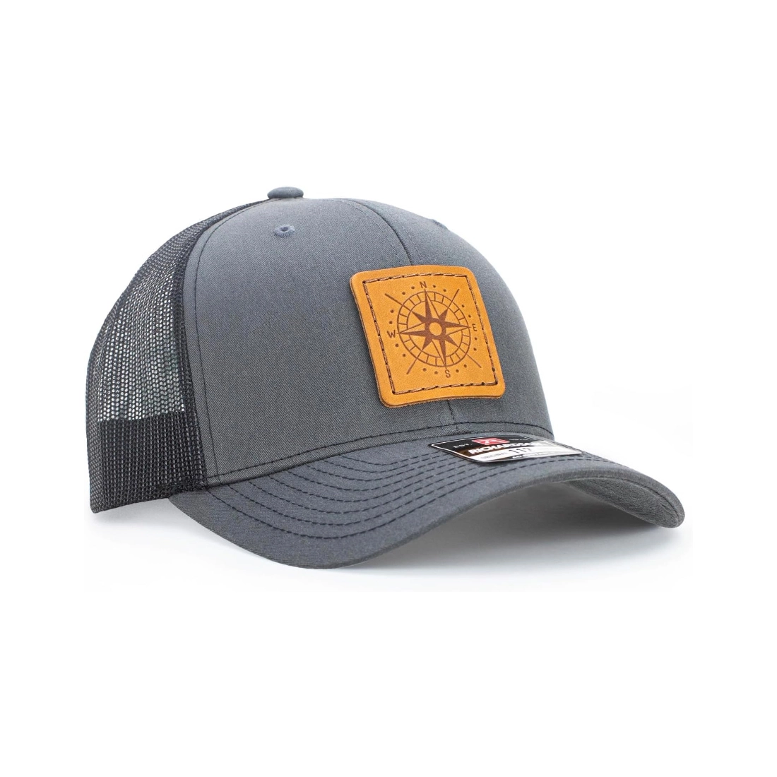 custom Leather Patch Hatleather patch Richardson 112 trucker compass Hat 1