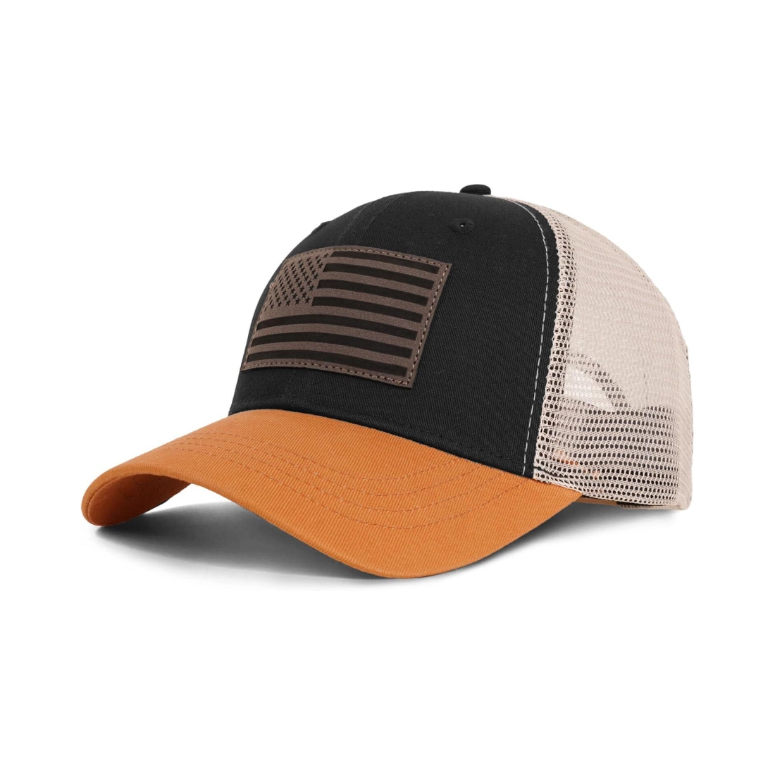 Custom American Flag Leather Patch Trucker Hat Mesh Tactical Hats 1