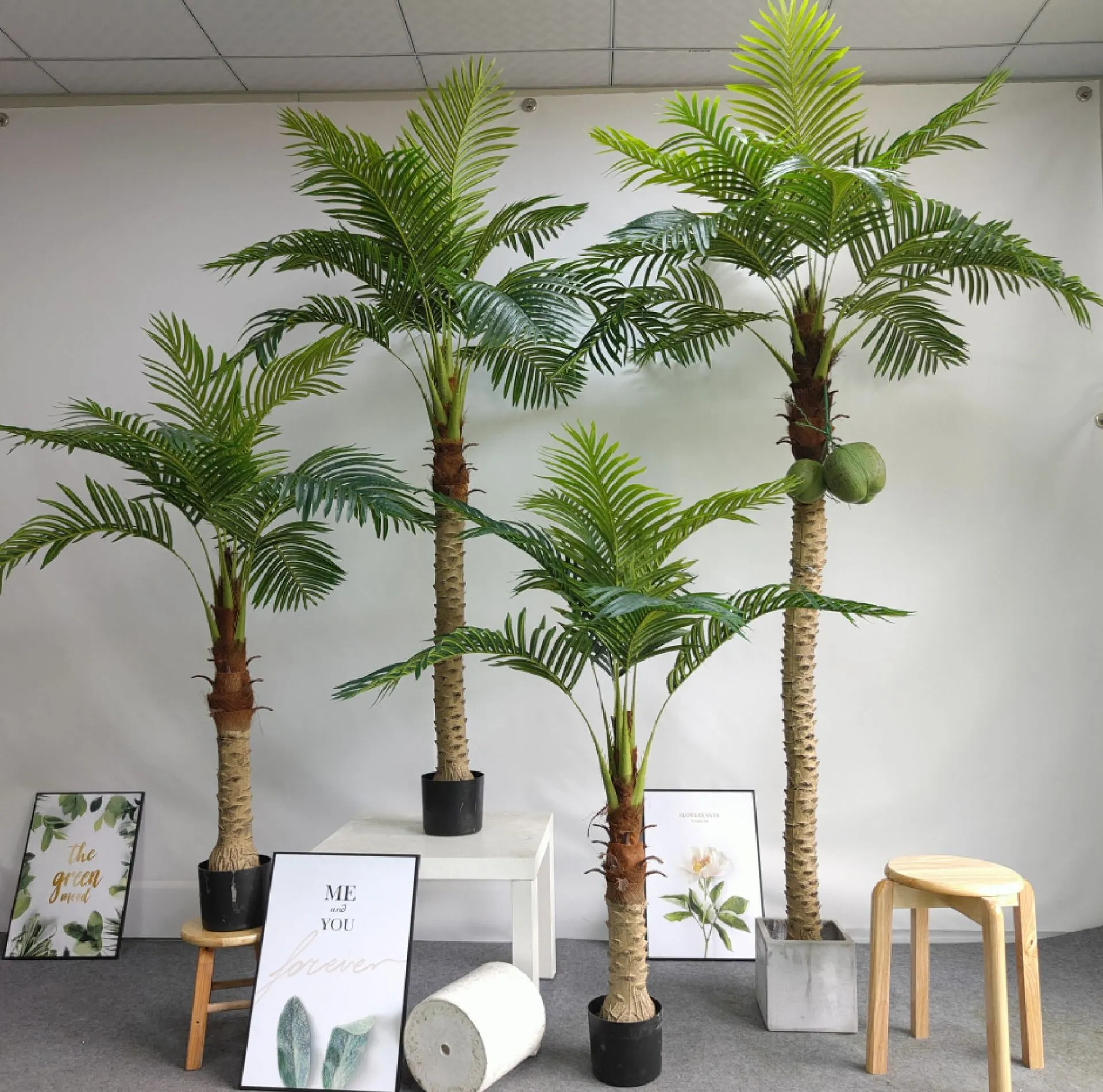 Simulation de plantes vertes grand cocotier palmier ventilateur tournesol aménagement paysager bonsaï aiguille tournesol faux arbre en pot décoration areca palmier 1