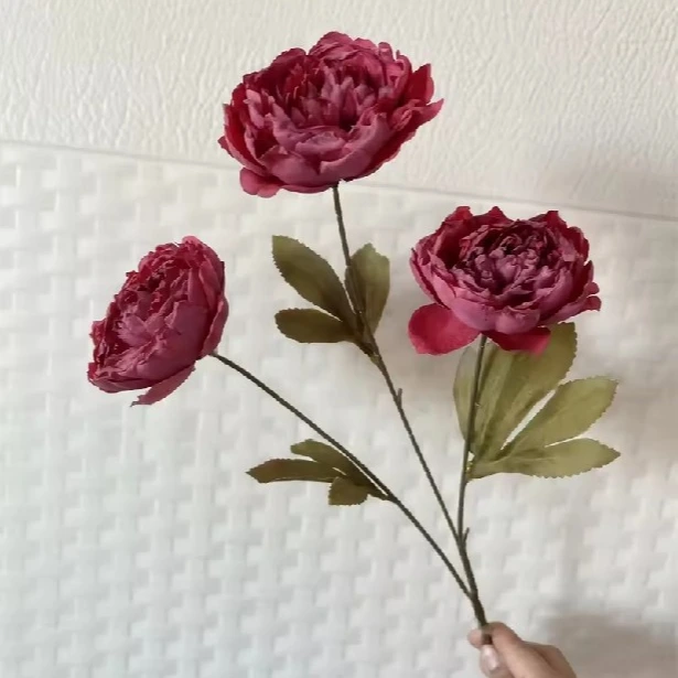 K-49Retro Handwerk Simulation Blume 3 getrocknete Pfingstrosen Flora verwelkt gerösteten Rand Rose Fotografie Requisiten Hochzeit nationale Flut Pfingstrose 1