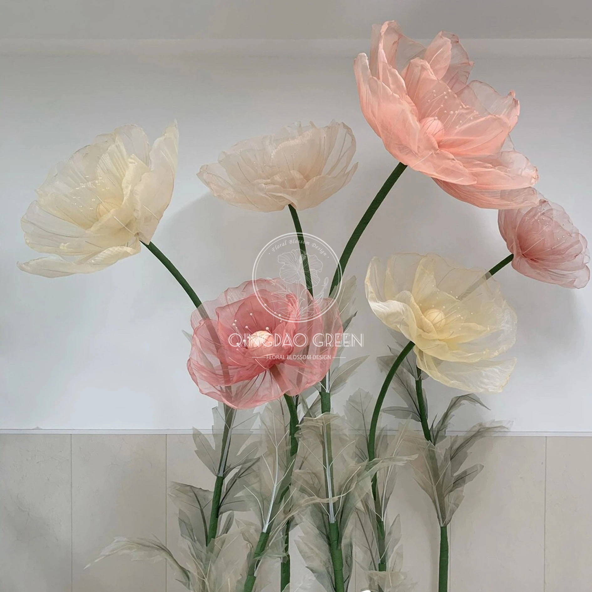 Free-standing Organza Silk Paper Giant poppy Flower Set