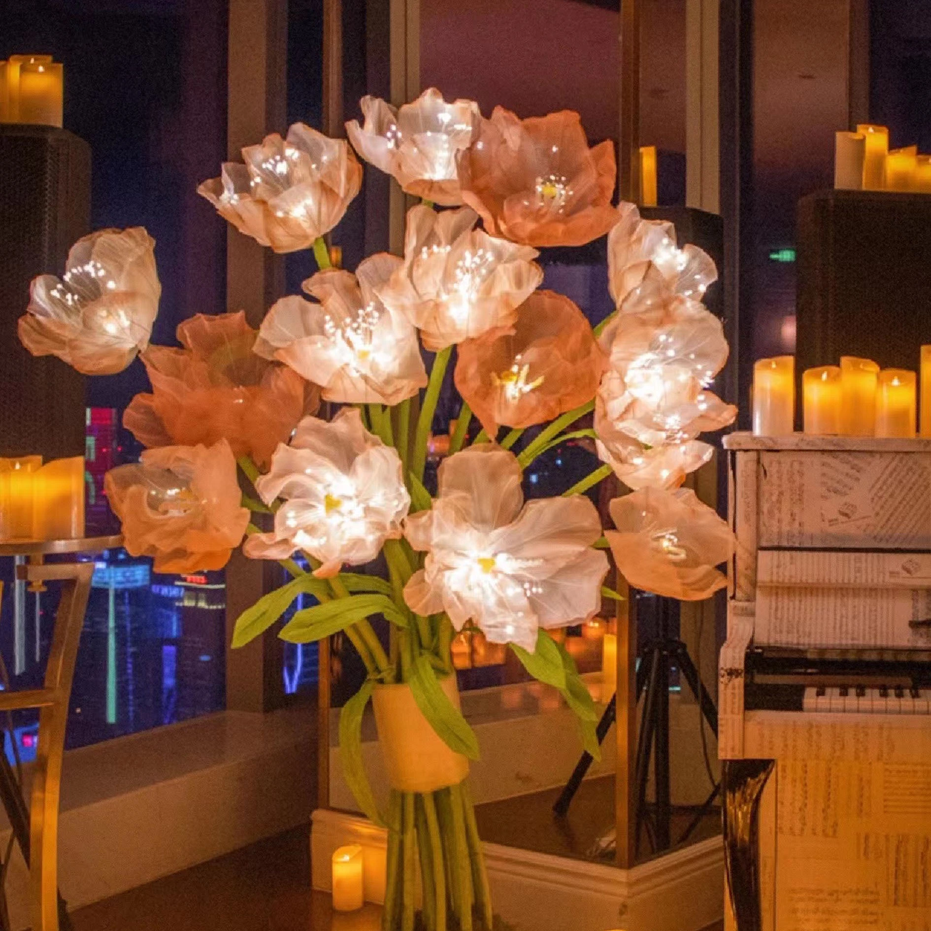 Flores de tulipán de flores gigantes de seda grandes hechas a mano