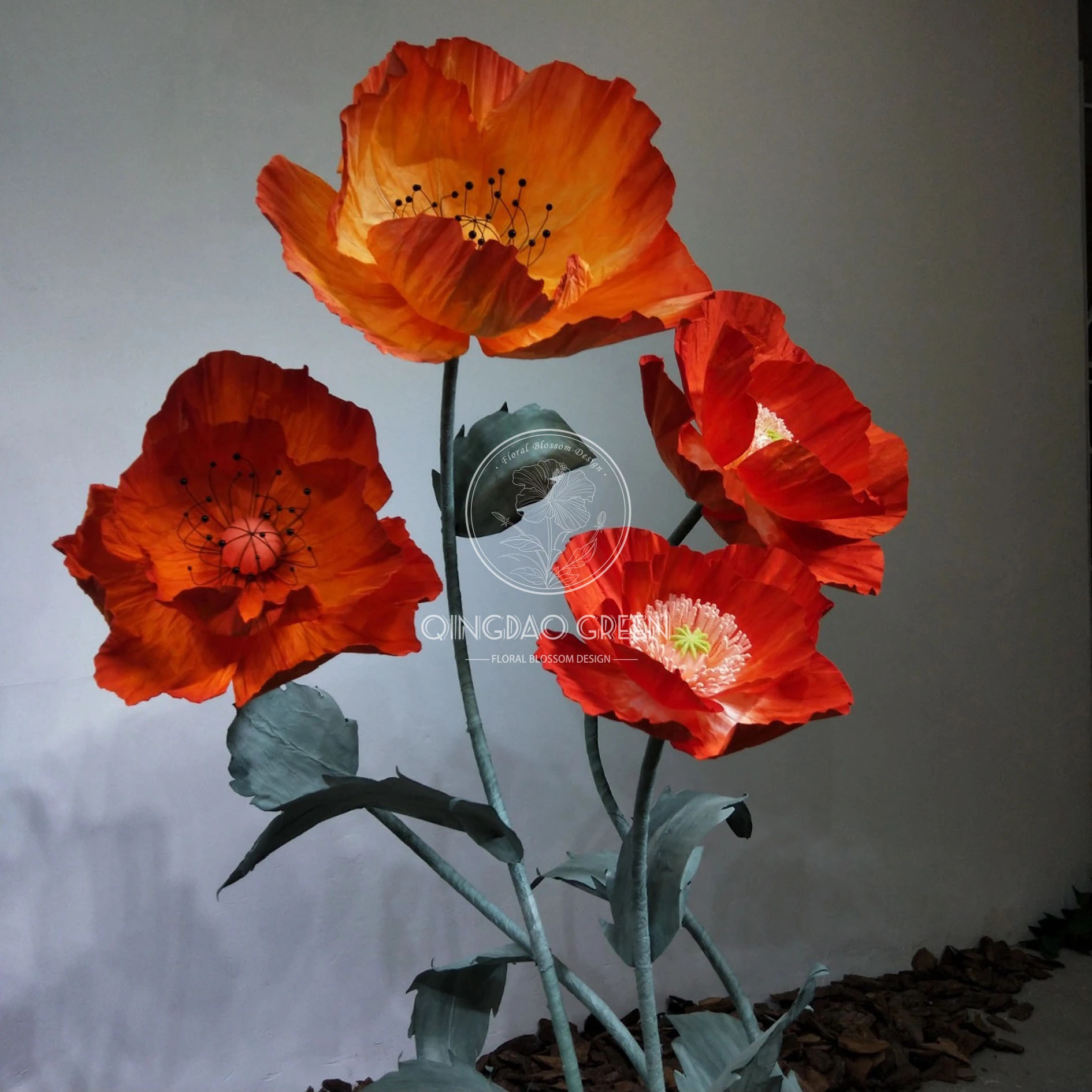 Flor gigante de papel rojo hecho a mano Poppy Poppy