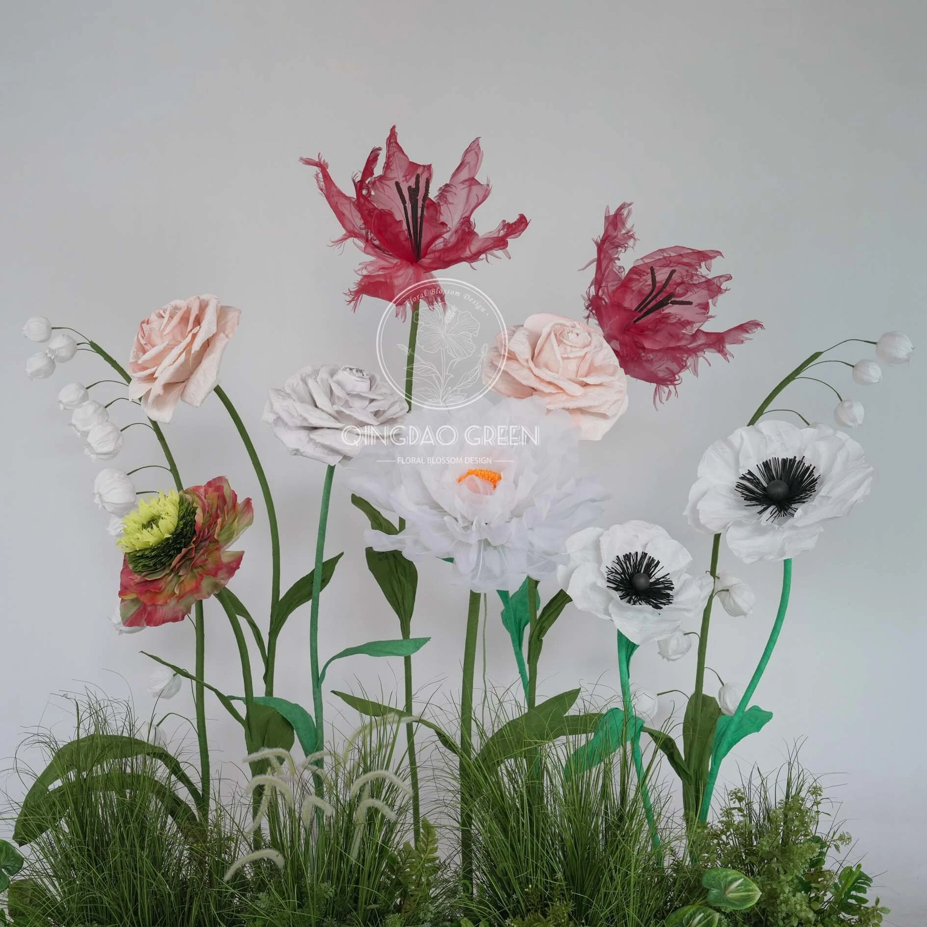 Customized Large Size Silk paper Giant rose/ tuilp/lily of the valley for Wedding Event