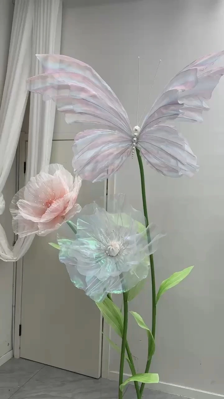 Ensemble de fleurs artificielles géantes décoratives personnalisées en organza pour décoration de magasin, fête, événement, mariage 1