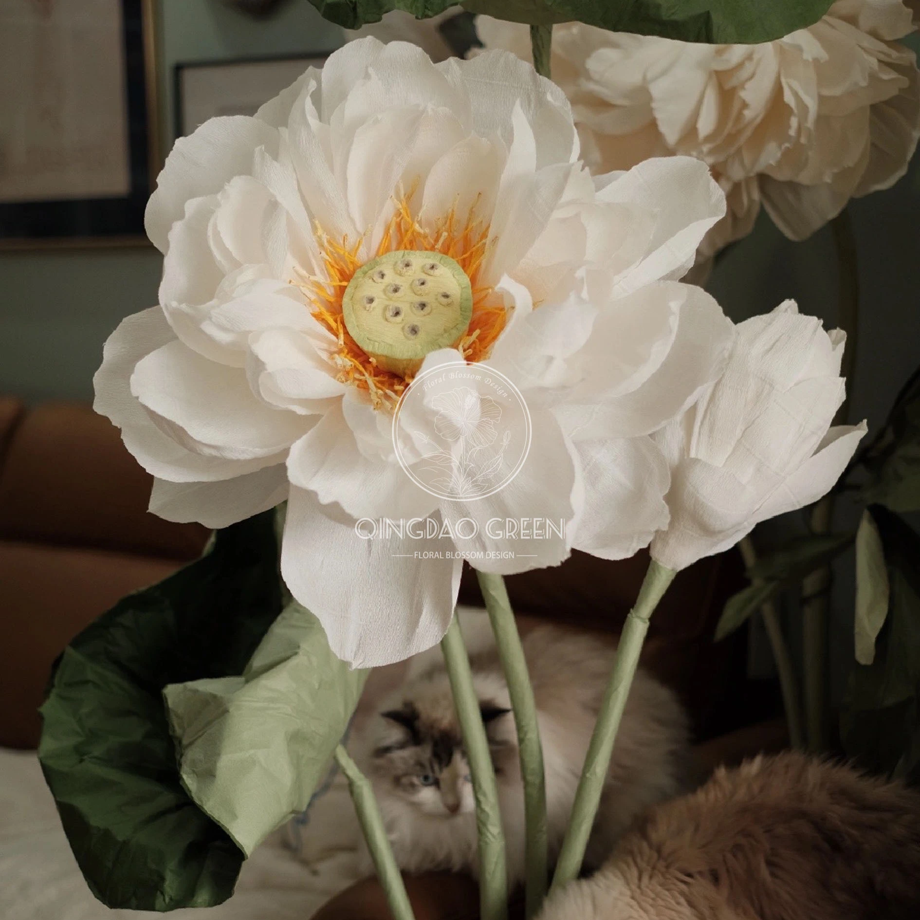 High Quality Artificial white Paper Flowers Giant Lotus