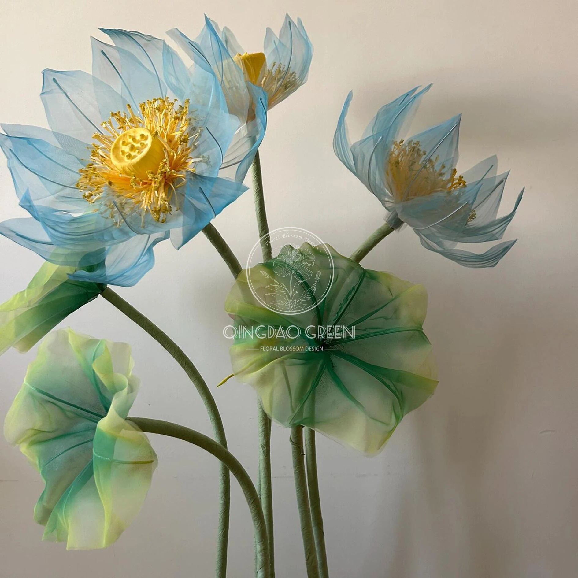 High Quality Artificial blue Silk Giant Lotus