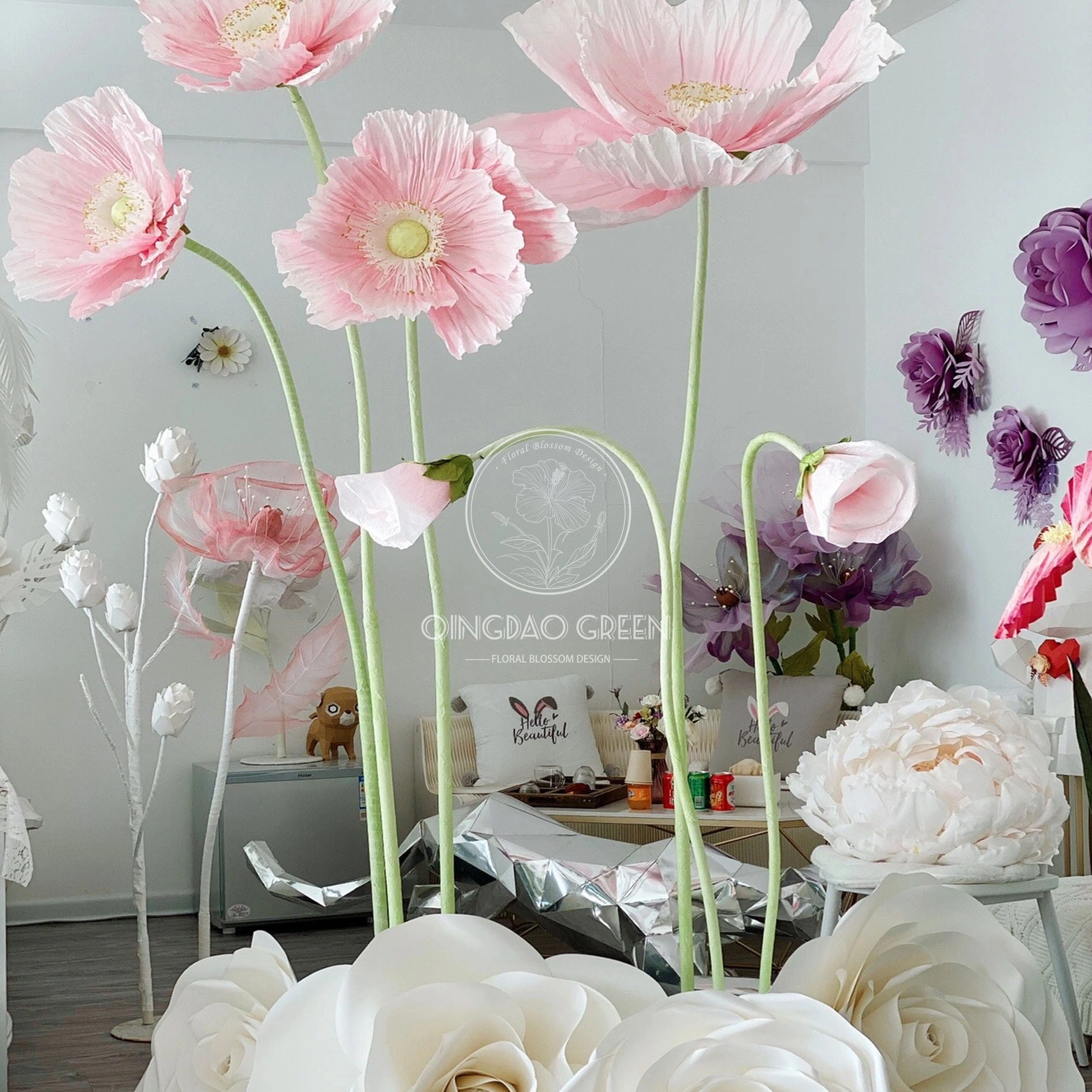 Handmade Large Paper Flower pink Red  Giant poppy Flower