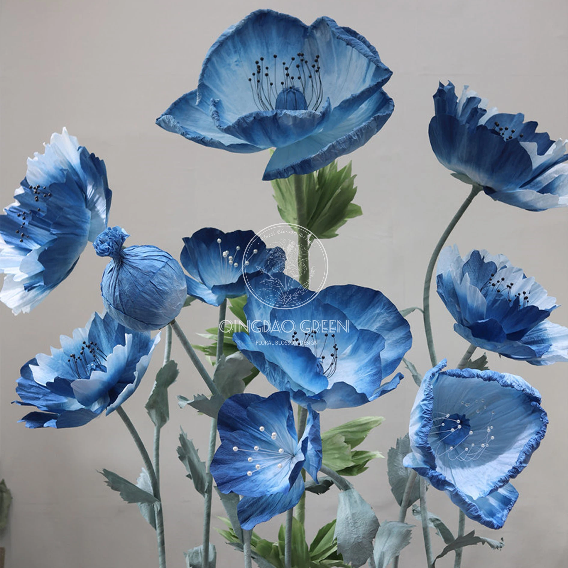 Handmade Large Paper Flower Blue Giant poppy Flower