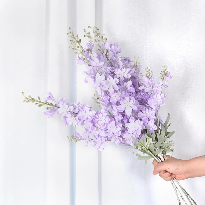 Flocking 2 forks delphinium simulation hyacinth silk flower wedding road drawing living room decoration 1