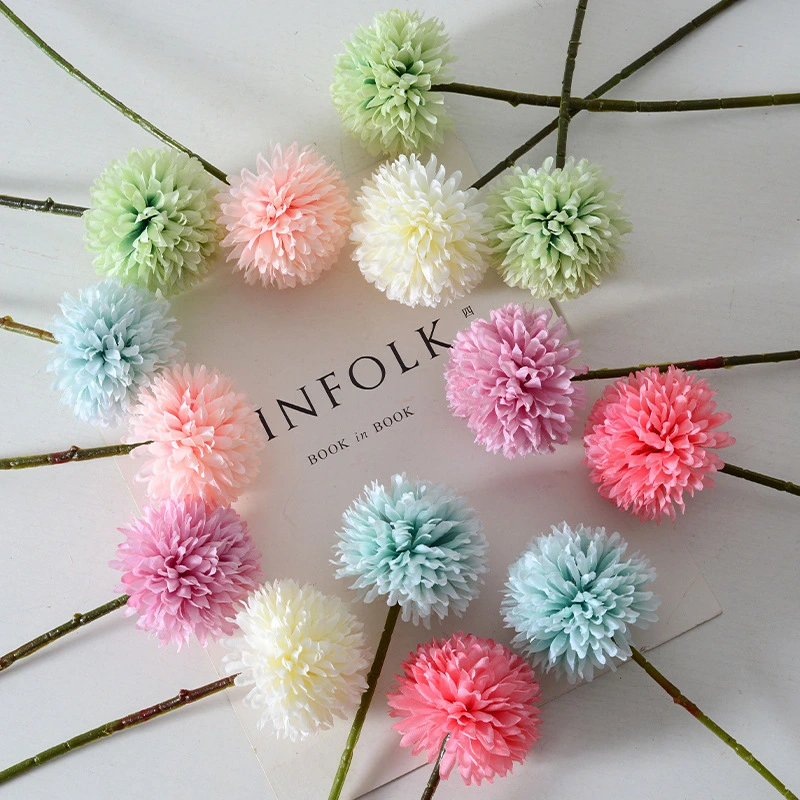 Autumn color single head simulation flower dandelion ball chrysanthemum fake flower home living room decoration wedding 1
