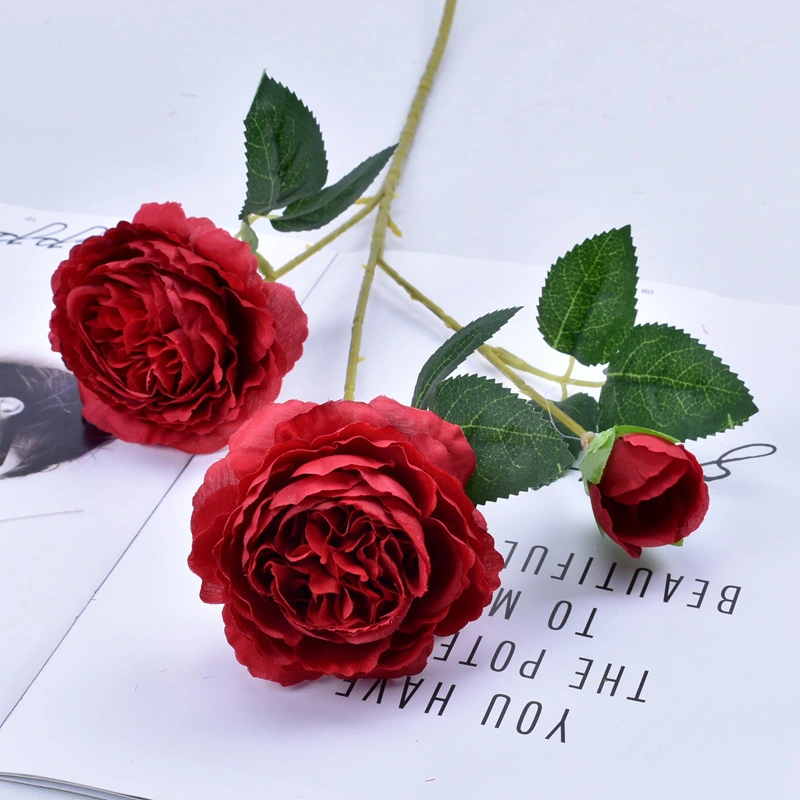 European 3-head imitation flower peony wedding home decoration decoration false flower tea meldew lotus three-head western peony 1