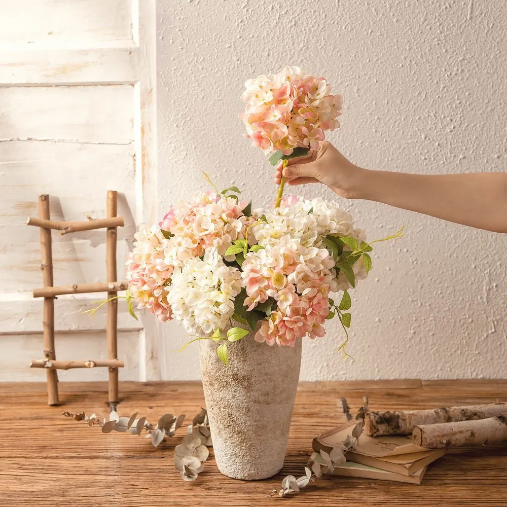 Hortensia artificial de 14 colores para decoración del hogar, ramo de boda, flores de plomo para pared 1