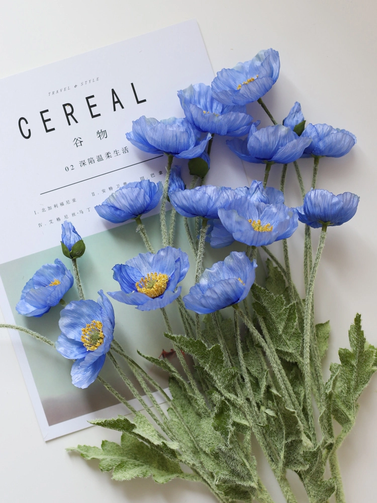 Blue poppy simulation flower bouquet Living Room decoration Dried flowers decorated poppy silk flowers 1