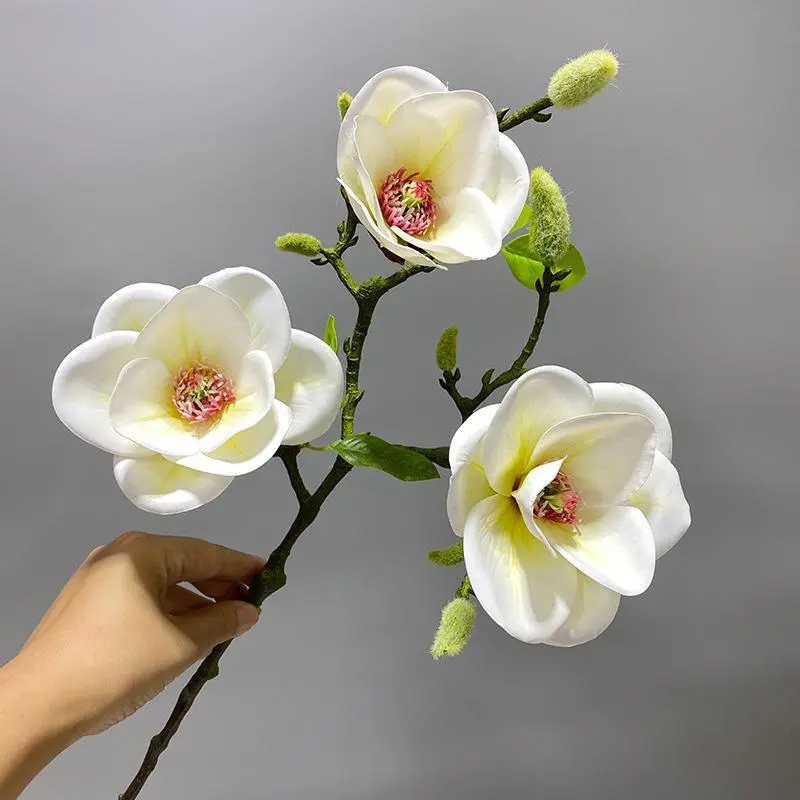 3 head short pole single branch simulation round magnolia table decoration flower arrangement artificial magnolia home decoration pieces 1