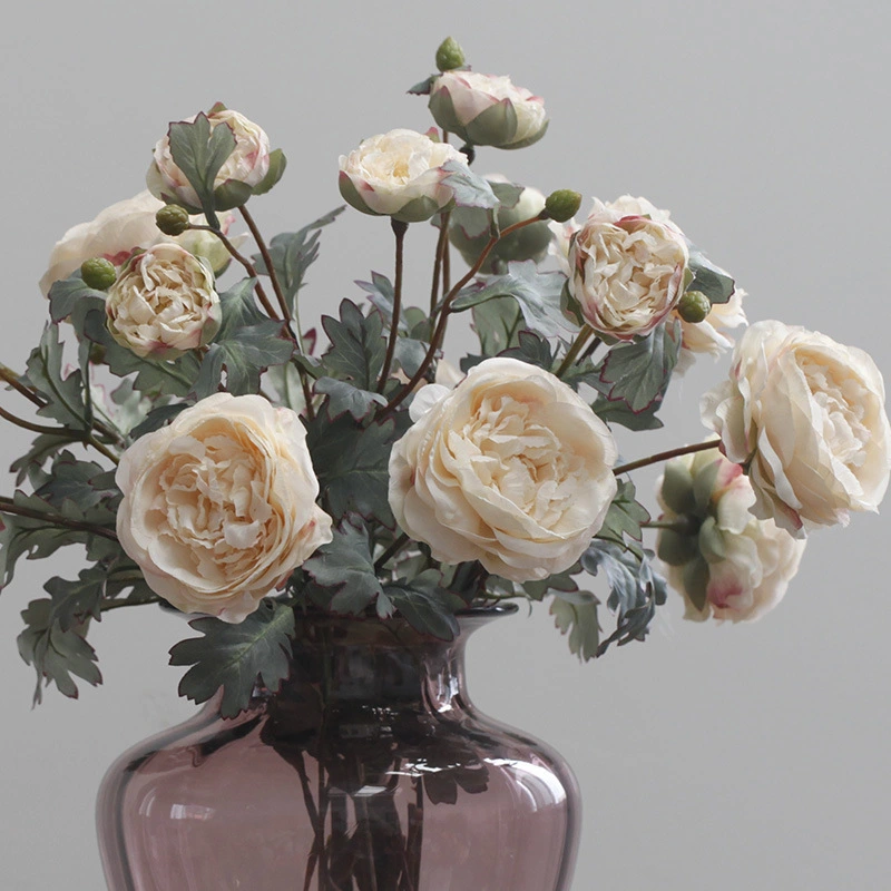 Venta al por mayor de flores de simulación, flores de seda, sello de oro, flor de loto, pintura al óleo retro, peonía extranjera, boda, modelo de hogar, decoración de habitación 1