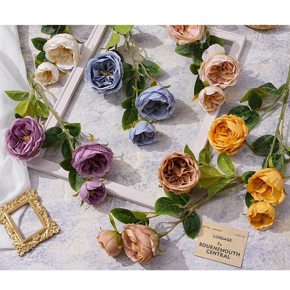 Simulation autumn color 3 head Austin Rose Hotel home decoration decoration wedding camera props 1