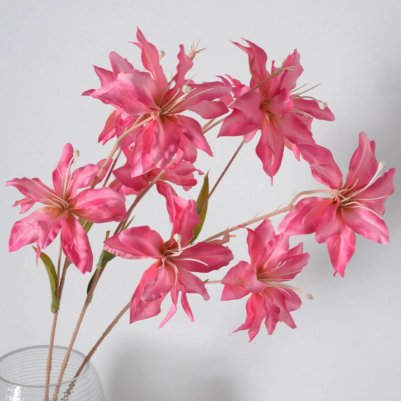 Flor de simulación de 3 cabezas de tela de seda, lirio, camino de boda, decoración para el hogar y la sala de estar 1
