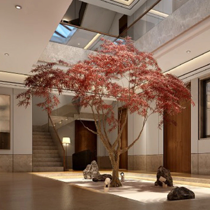 Planta verde de simulación, gran árbol decorativo de interior, maceta de arce rojo ignífuga, antienvejecimiento 1