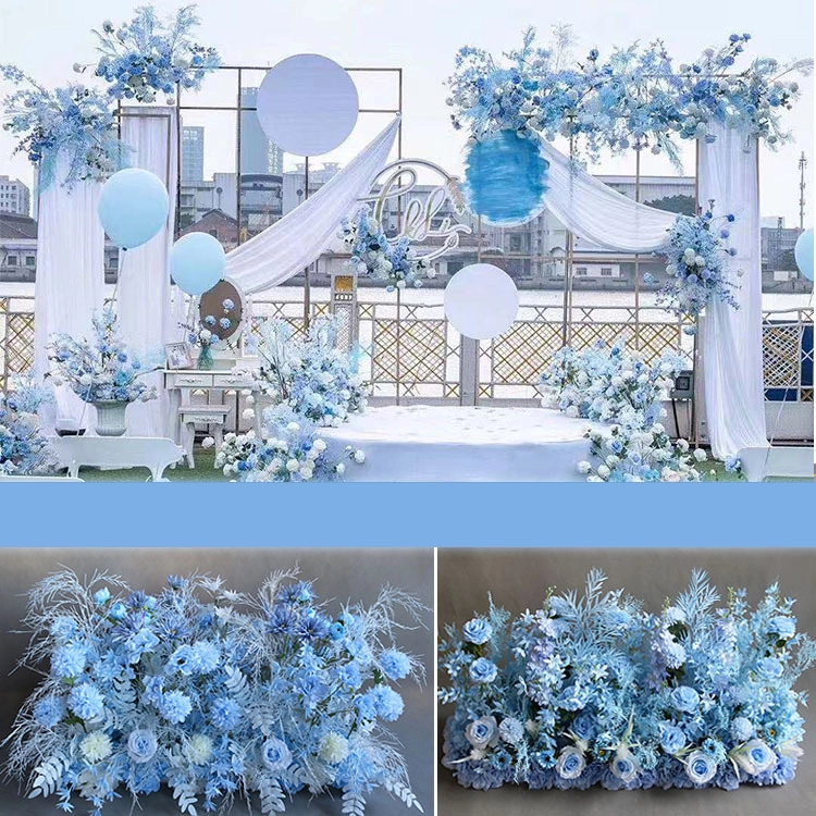 New wedding blue ocean row silk flower road leading to outdoor wedding decoration road row flowers 1