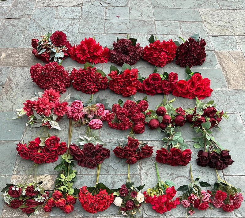 New red wedding simulation flower big red/wine red wedding hall road soft decoration flower wholesale 1