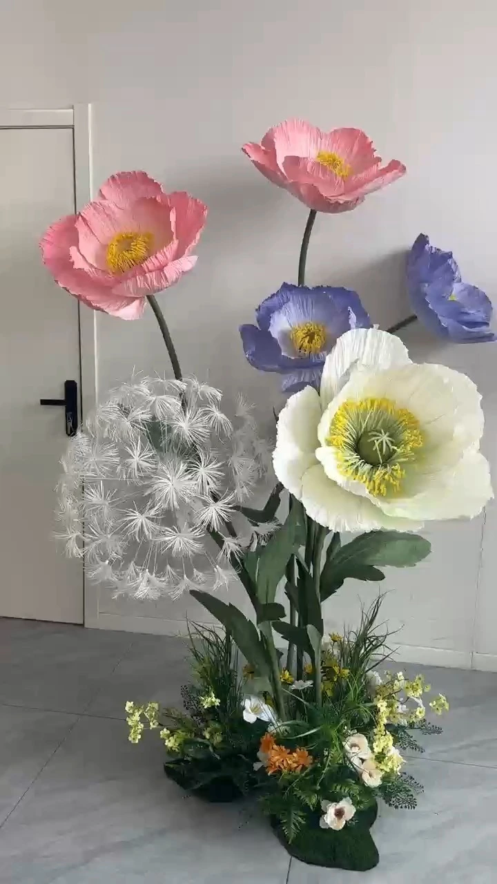 Paper poppy Handmade Colorful Giant Flower with Stand Decor for Indoor Design Wedding Party Decor 1