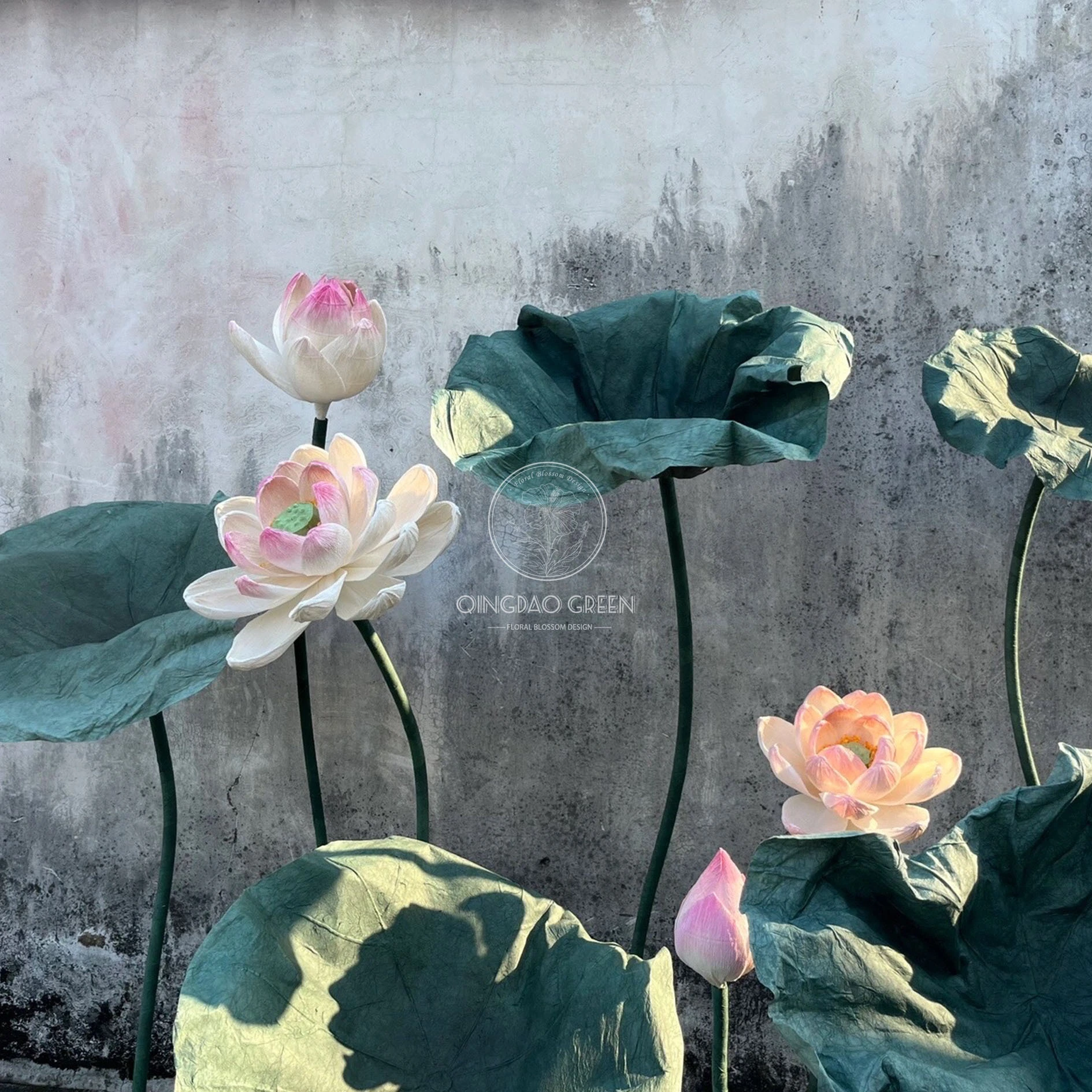 Customized Pink Giant Flowers Paper  Artificial Lotus