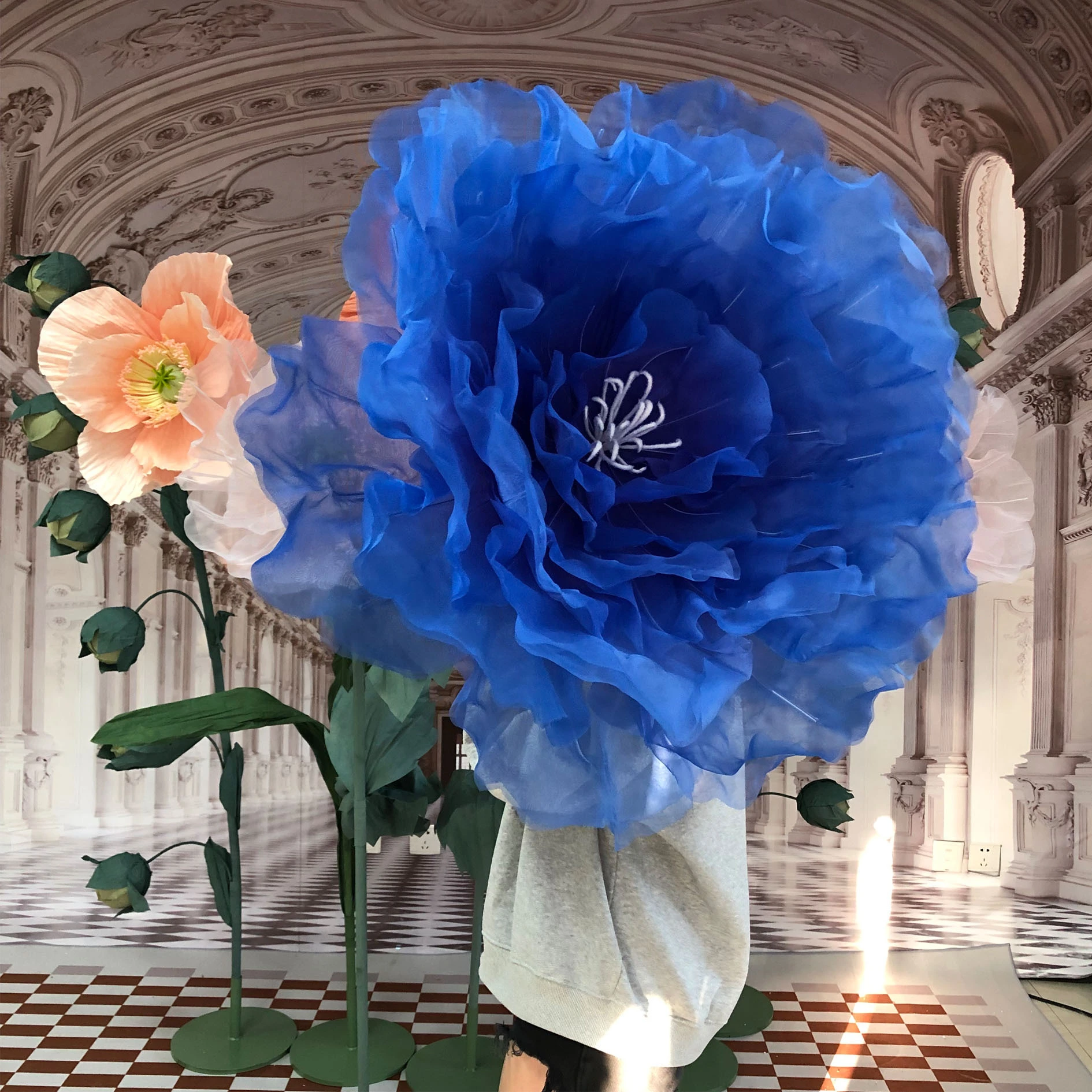 Flor de peonía hecha a mano de alta calidad azul