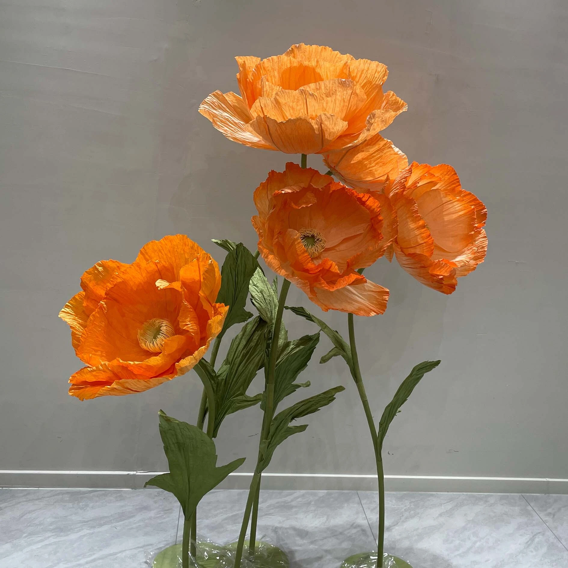 Juego de flores de amapola de papel hecho a mano gigante