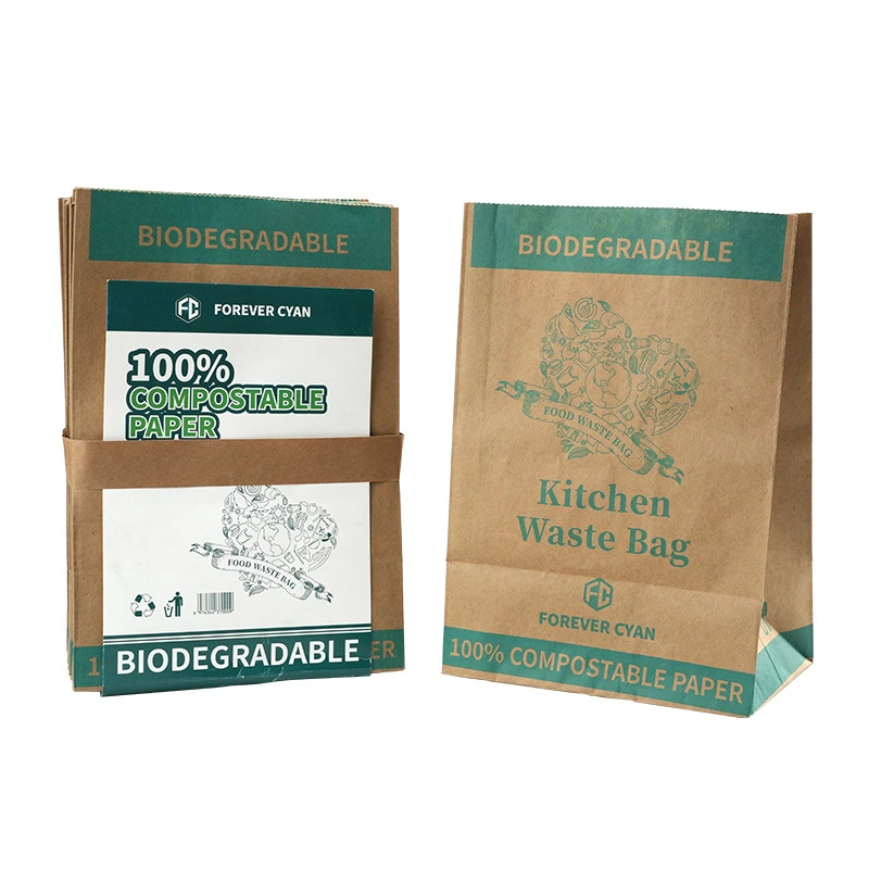 Waterproof oil-proof Food Waste bag 100% Biodegradable Brown Kraft Paper PLA film waste Bags for kitchen 1
