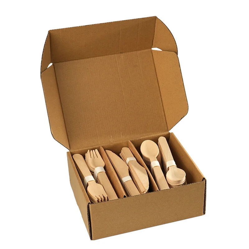 Ready Bulk Eco-friendly Birch Wood 216pcs 160mm Bamboo Fork Spoon Knife Set Disposable Bamboo Cutlery Sets 1