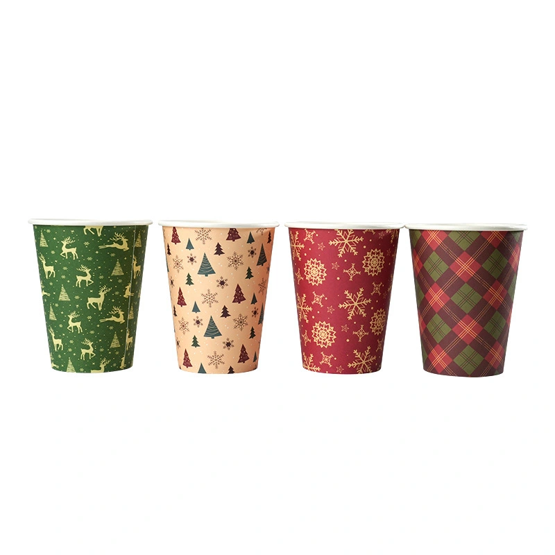 Uchampak-Factory, taza de papel desechable de doble parede de estilo navideño personalizado, tazas de café para bebidas frías e quentes 1
