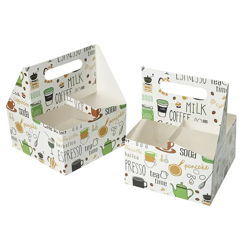 Uchampak-fabriek pasgemaakte logo Eco Warm Koue Drank 2 koppies 4 Koppies Weggooibare Drank Draer Koffiebekerhouer met handvatsel 1