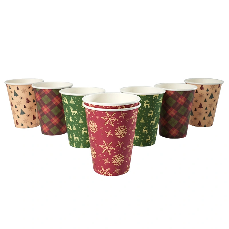 Uchampak-Christmas style Disposable Paper Cups 7/8/10/12/16/20 oz single wall paper cup hot cold beverage coffee cups 1
