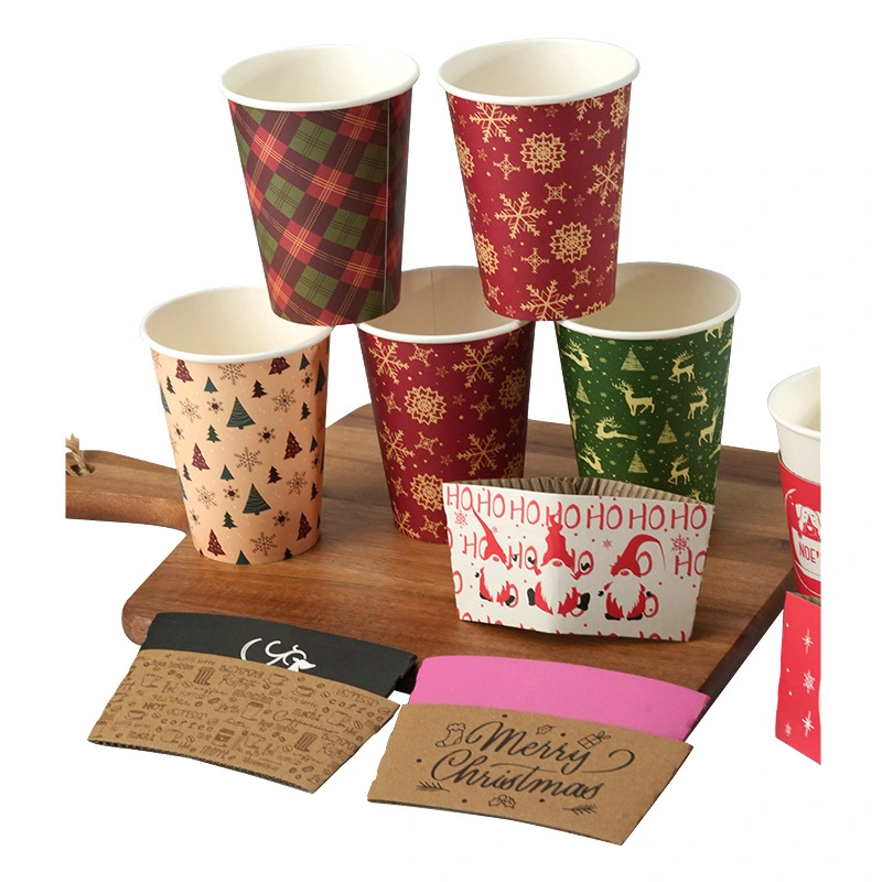 Factory Wholesale High Quality Custom logo Recycled Christmas style disposable coffee cups sleeves with logo 1