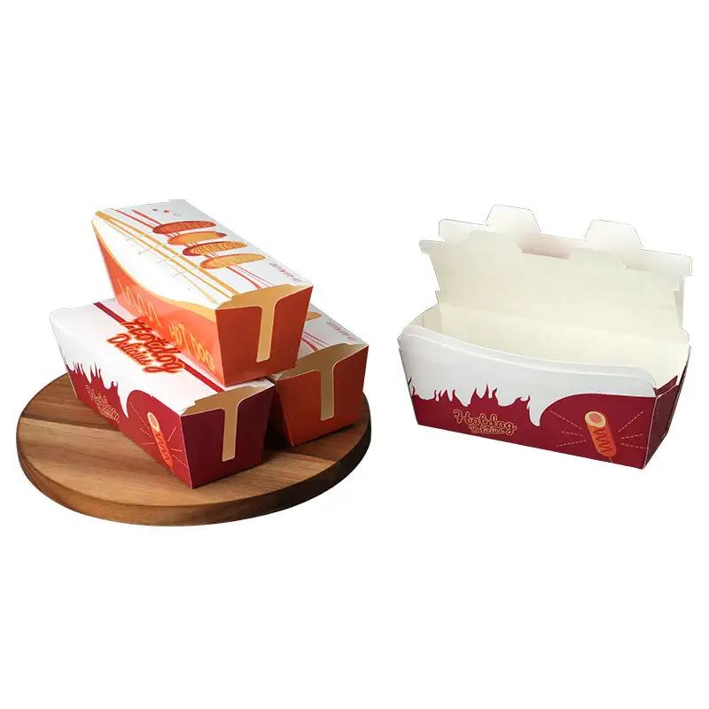 Uchampak -Sıcak satış özel gıda sınıfı beyaz kağıt Özel Baskı Logo Sokak Yemeği Peynir Hot Dog Ambalaj Kağıt Kutusu 1