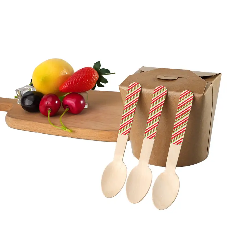 Uchampak-Food Grade high quality Disposable Wood Salad Spoons custom logo Biodegradable ice cream small Wooden spoon 1