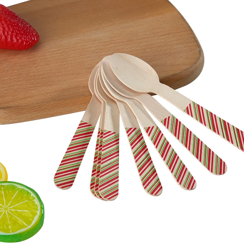 Uchampak-Wholesale high quality Disposable Utensils wooden spoon custom logo Christmas style ice cream spoon wooden 1