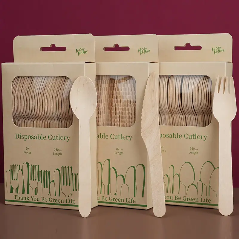 ഉച്ചമ്പാക്ക്-ഫാക്‌ടറി ഇഷ്‌ടാനുസൃത ലോഗോ ലെവൽ എ ഇക്കോ ഫ്രണ്ട്‌ലി 160 എംഎം ഡിസ്‌പോസിബിൾ വുഡൻ കട്ട്‌ലറി സെറ്റ് തടി സ്പൂണുകൾ ഫോർക്കുകൾ കത്തികൾ 1