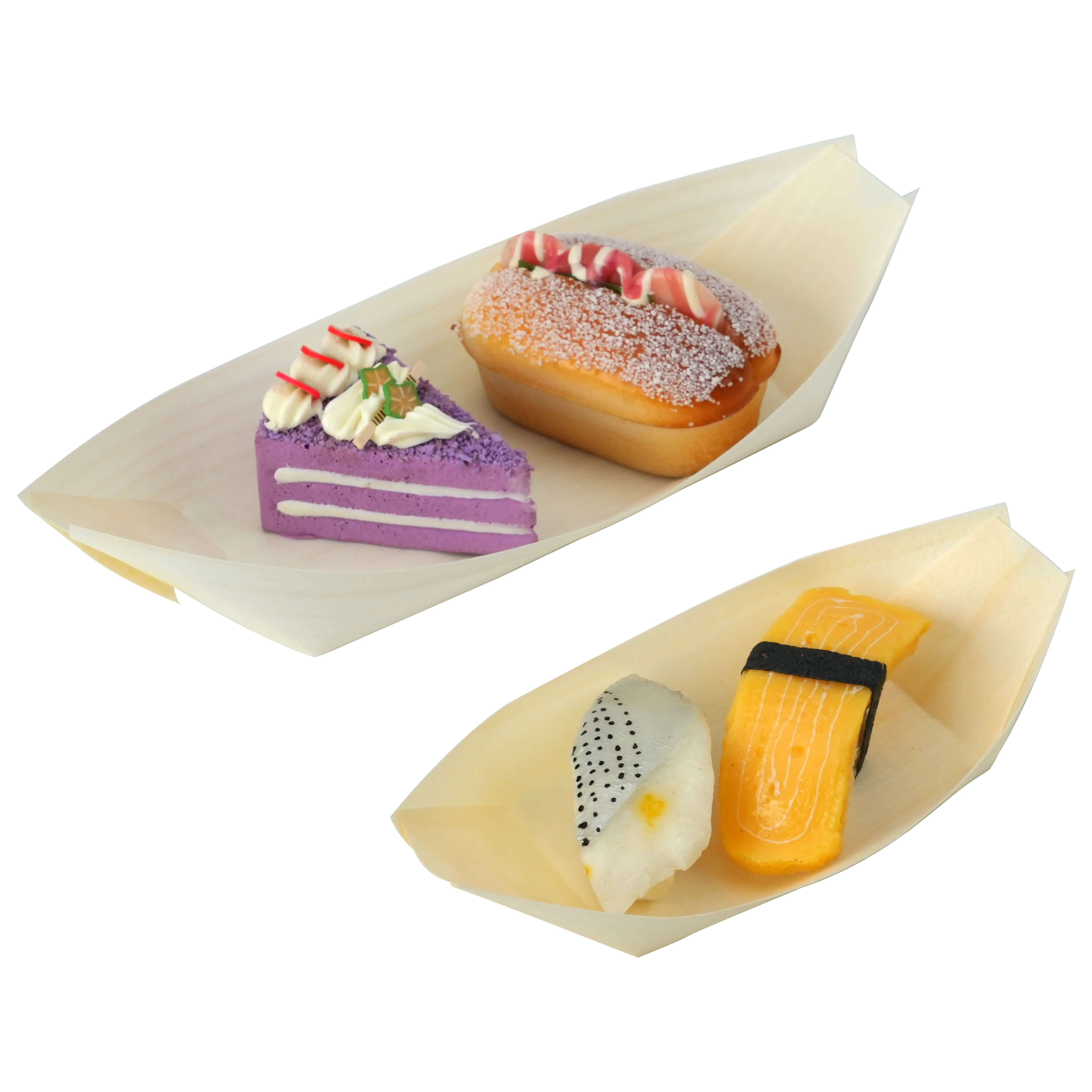 Uchampak-sushi Boat Serving Tray 150 Pcs Disposable Japanese Sashimi Plate Wooden Sushi Serving Tray Boat 1