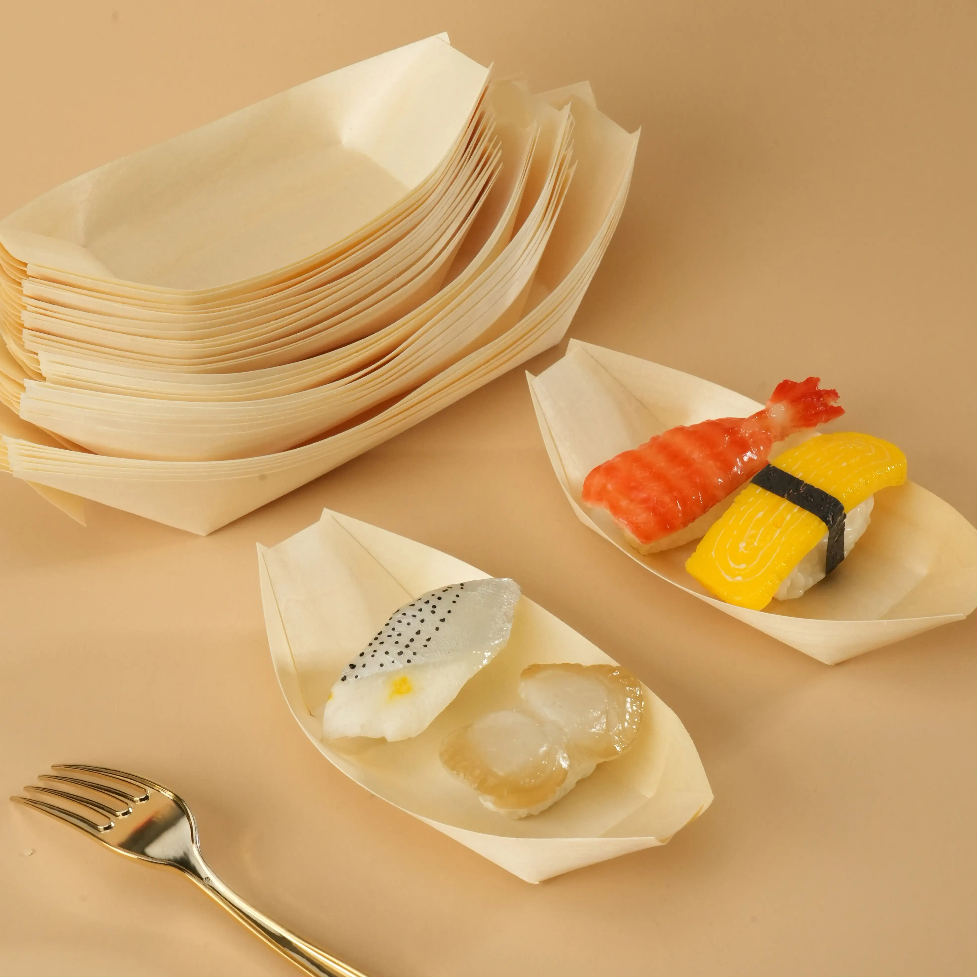 लकड़ी की सुशी नाव 150 पीसी डिस्पोजेबल सुशी ट्रे एस्पेन लकड़ी सुशी सर्विंग नाव जापानी साशिमी प्लेट सुशी प्लेटर 1