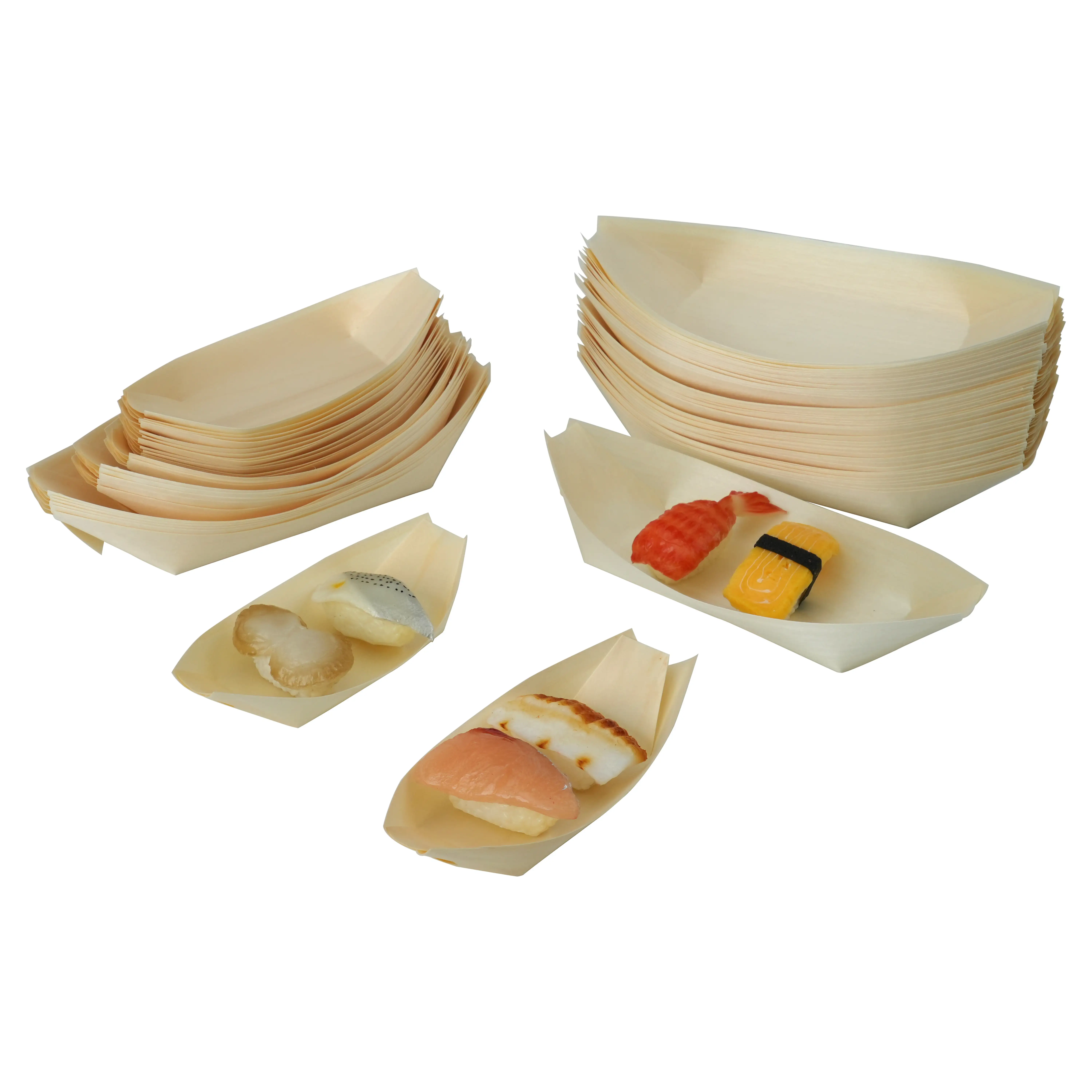 Ifekthri ethengisa okushisayo I-Wholesale Eco Friendly Biodegradable Disposable Wooden Mini Sushi Boat Food Tray Indawo yokudlela 1