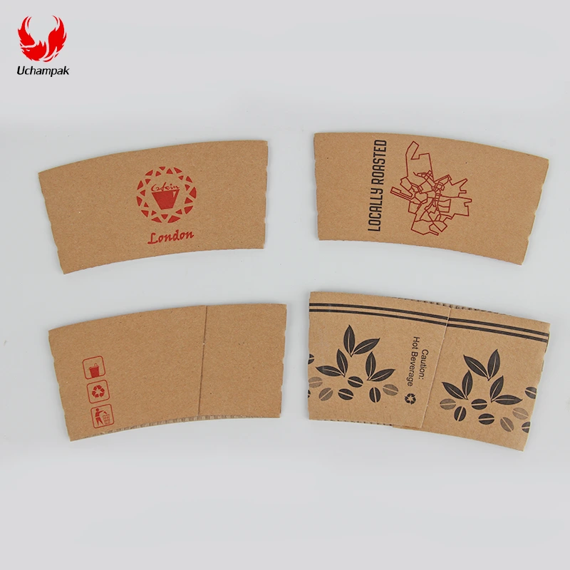 Uchampak-customized size paper cup sleeve for coffee juice hot and cold beverage for paper cups and plastic cups 1