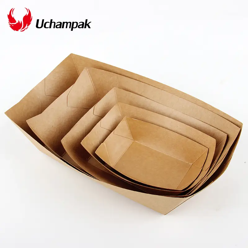 Uchampak-disposable paper food tray kraft paper tray for fries food and chips 1