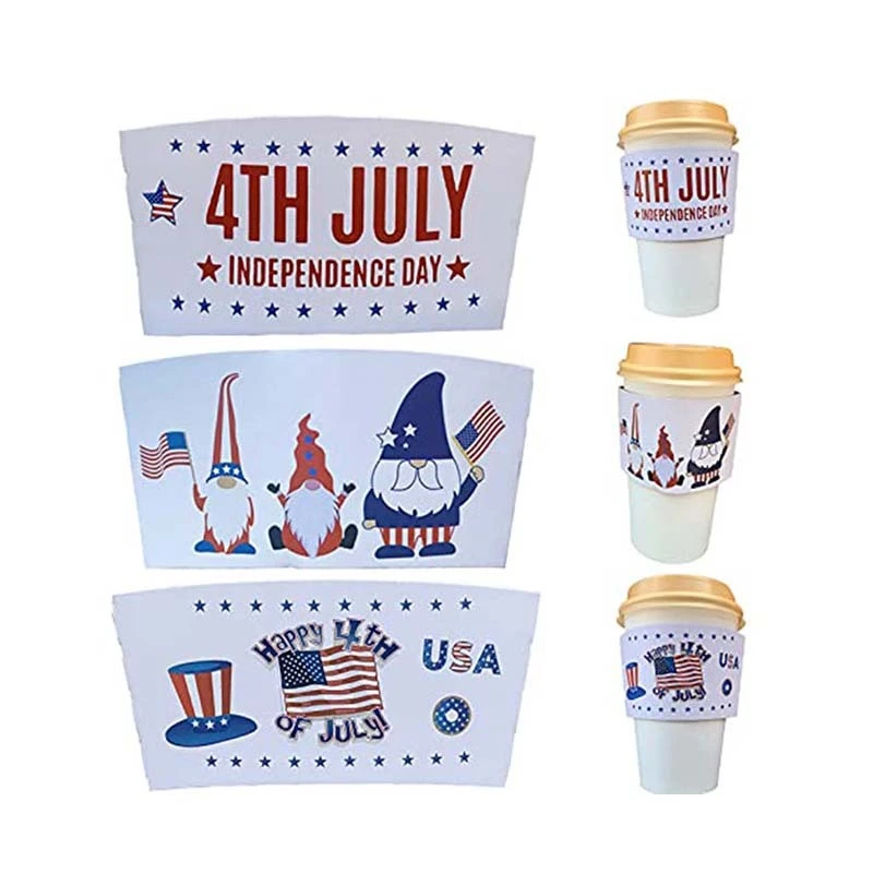 Uchampak- Disposable Triple layers Paper Cup Sleeves Custom Design and Cold Insulators Compostable Packaging Cup Sleeves 1