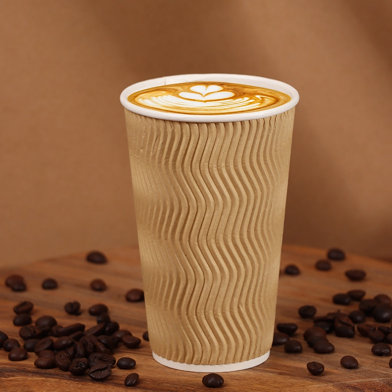 Uchampak- Ripple Balla Dúbailte PLA Páipéar Brataithe Deochanna Te Soláthairtí Lónadóireachta Indiúscartha Corn Indiúscartha Sleeves Cup 1