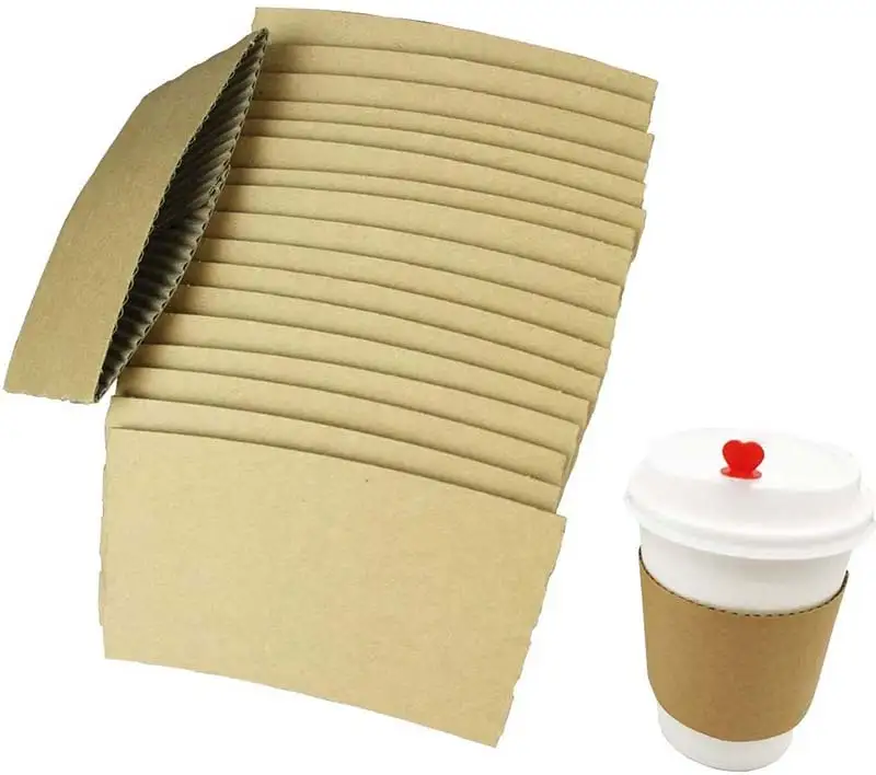 Uchampak - Kraft Coffee Cup Sleeves, Disposable Corrugated Cardboard Paper Jacket for Hot and Cold Drinks Cup Sleeves 1