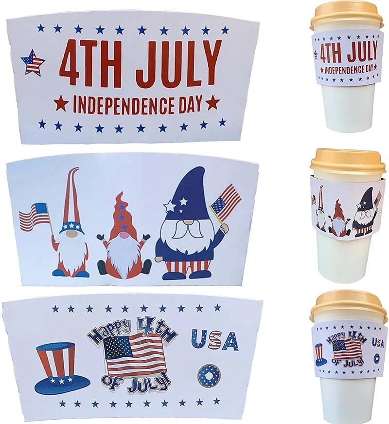 Uchampak-Customized Disposable Coffee  Cup Sleeve Paper Sleeve Packaging  WhitePaper Printed 1