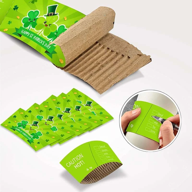 Uchampak- Paper Cup Sleeve Customized Disposable Coffee Cup Sleeve Paper Sleeve Packaging Cup Holder Printed Cup Sleeves 1